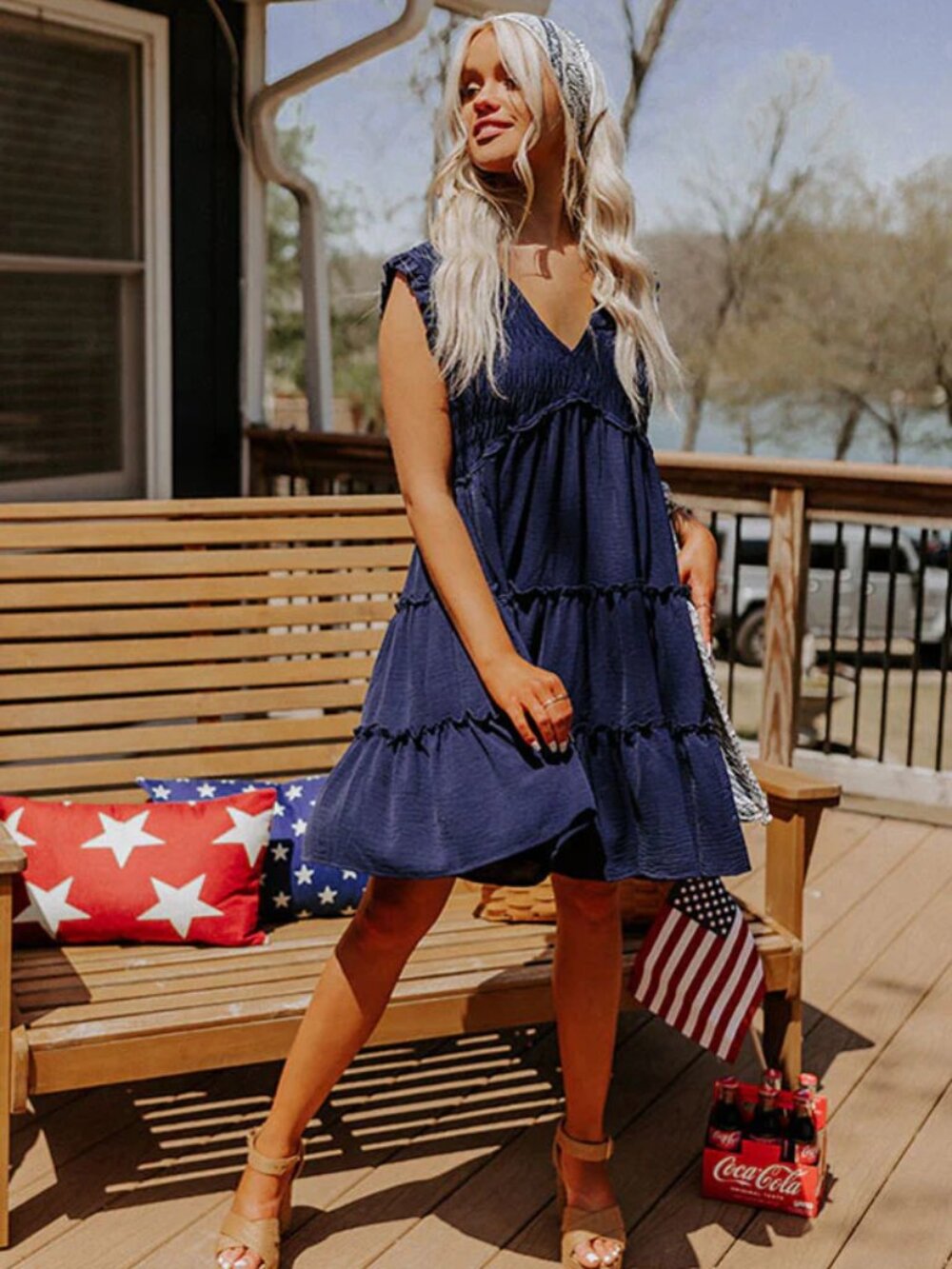 SHE+SKY Impressions Celebrate Together Smocked Dress in Navy